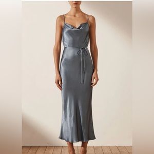 Shona Joy -La Lune Bias Cowl Midi Dress - Blue Smoke